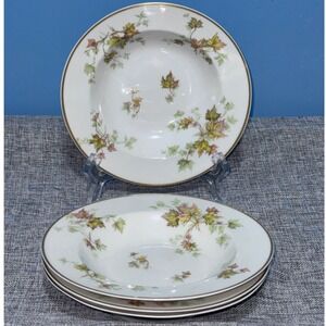 Haviland Limoges Autumn Leaf Rimmed Soup Bowls Set of 4 Gold Trim France 7.5in